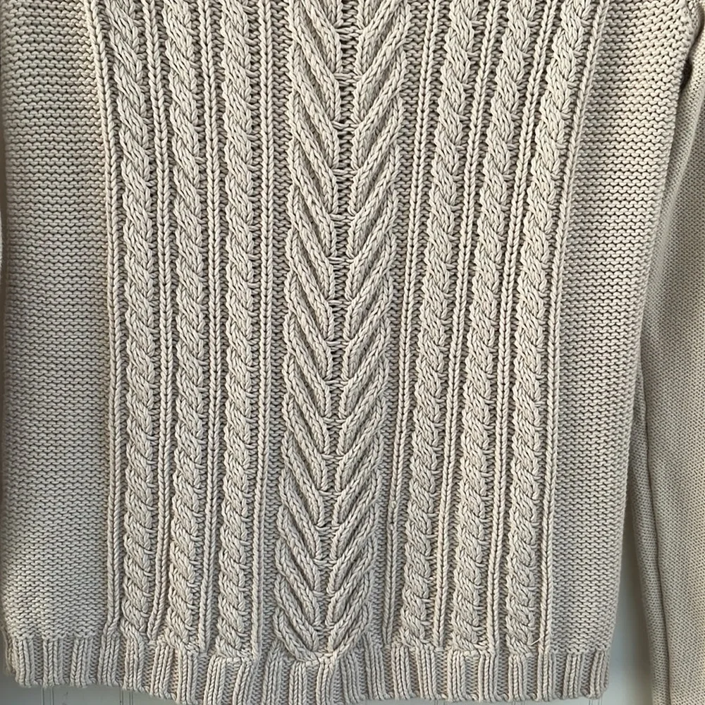 J. Crew Women’s Cable Knit Fisherman Sweater Cream Beige 100% Cotton Classic S‎